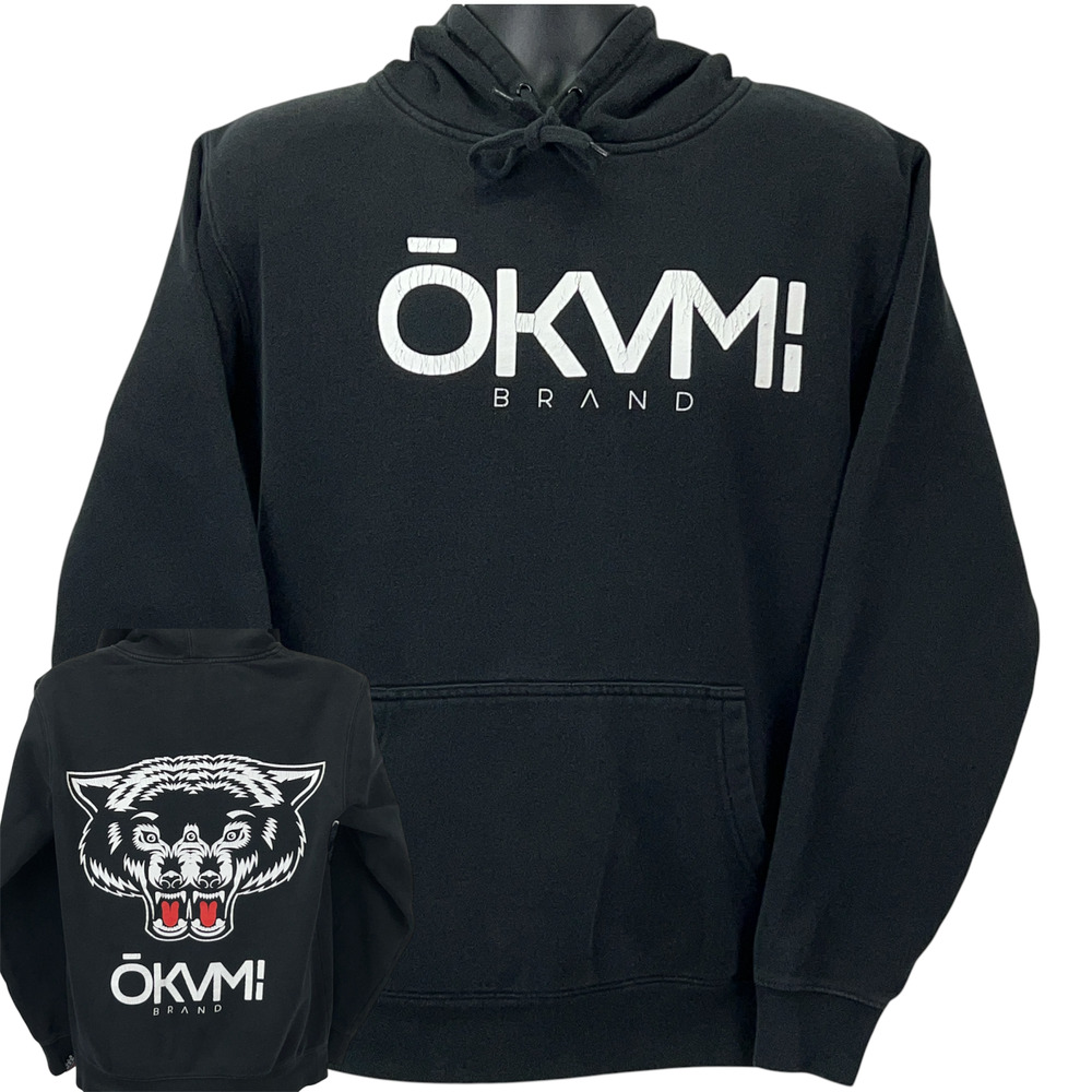 Okami Brand Wolves By Design Hoodie Mens M Medium Black Double Wolf Graphic
